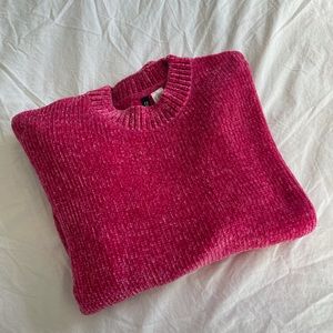 Hot pink chenille sweater crewneck